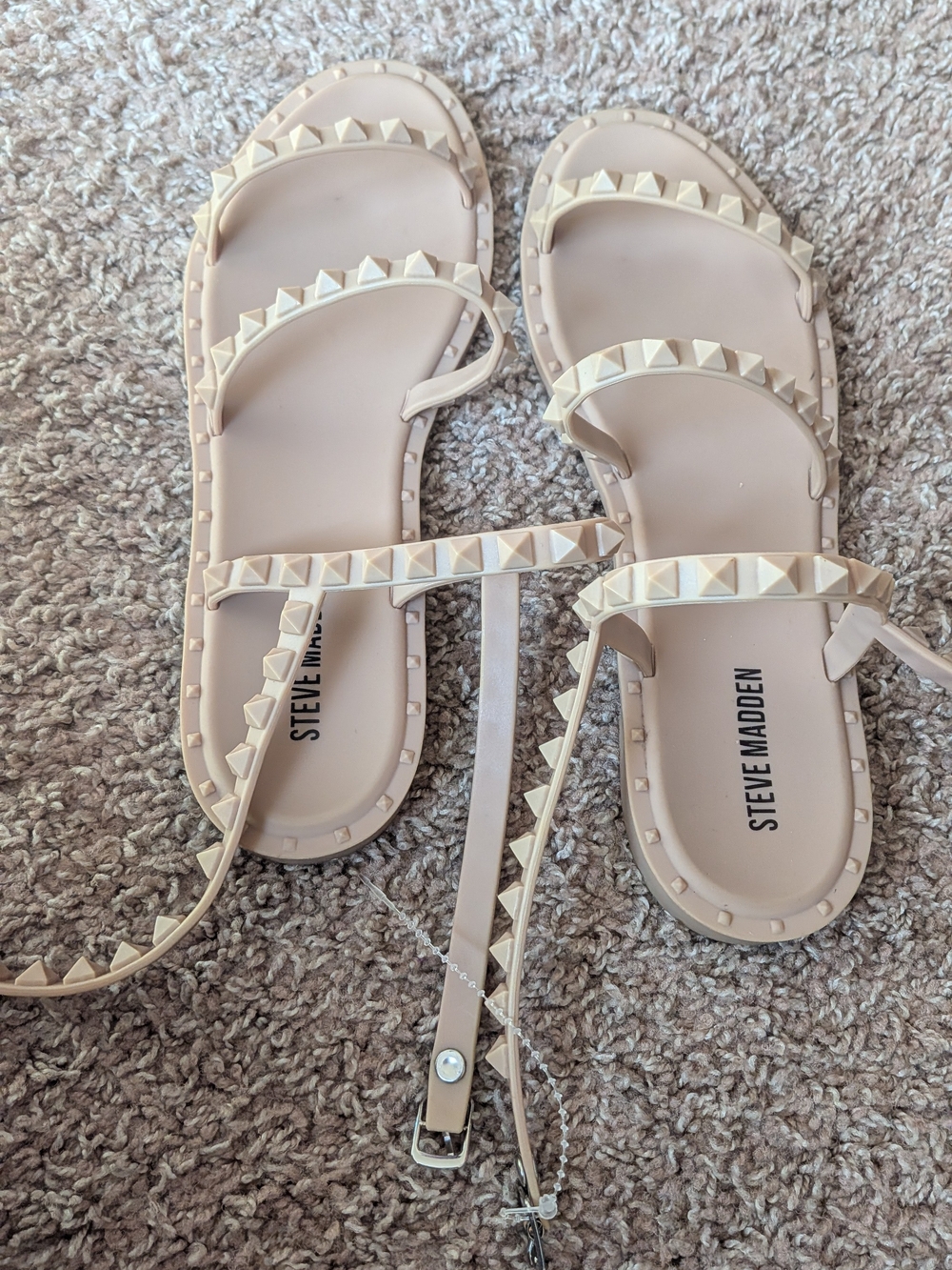 Steve Madden Nude Studded T-Strap Sandals Mix Match Size